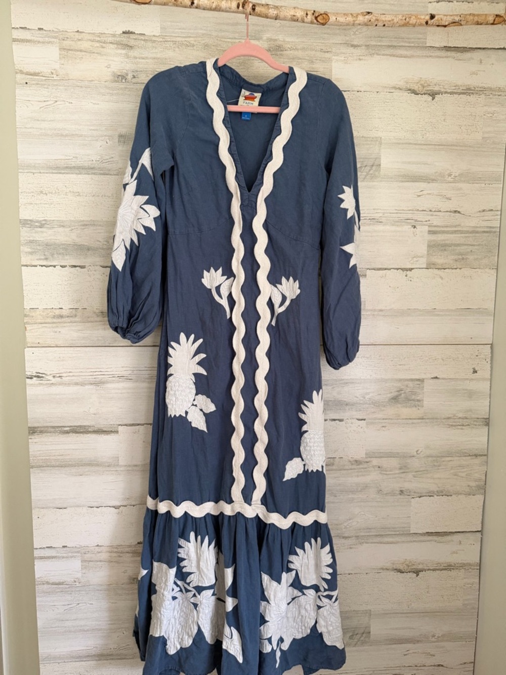 FARM Rio Blue Maxi Dress with White Floral Embroidery - Picture 4 of 5
